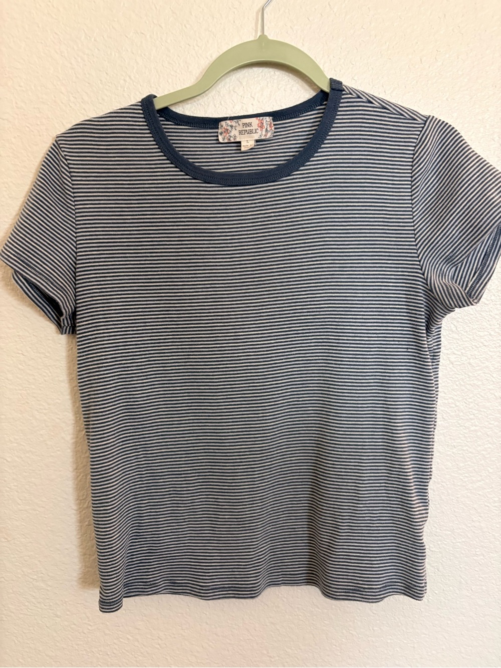 Pink Republic Navy and White Striped Short Sleeve Tee